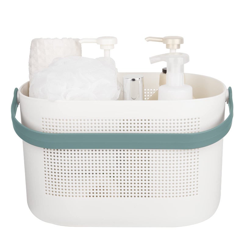 UUJOLY Plastic Storage Baskets with Handles, Shower Caddy Shelf Organizers Basket for Bathroom, Kitchen, Dorm Room, Green - Image 1